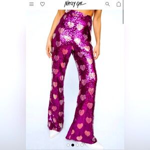 Nastygal Heart Sequin Wide Leg Flares NWT